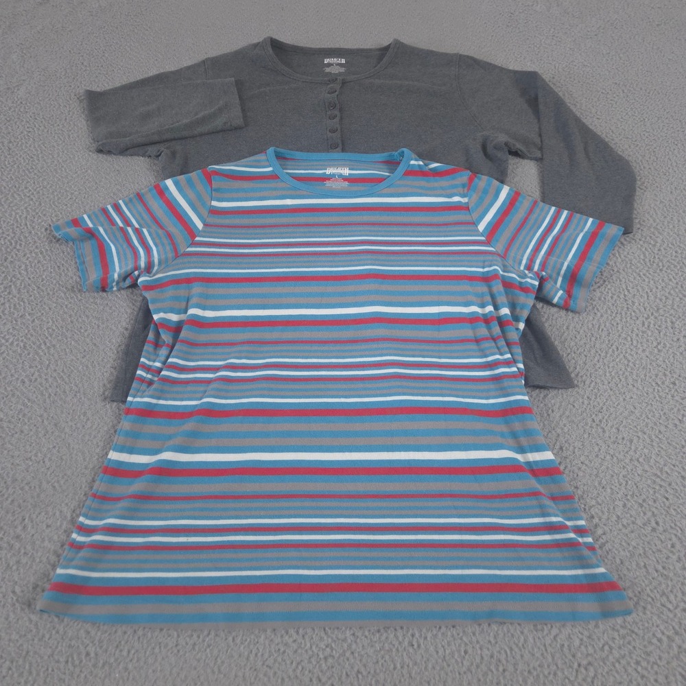 LOT OF 2 Duluth Trading Top Womens L Multi Longtail T Henley Striped Cotton Tee